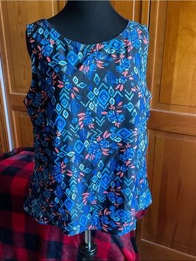 Coldwater Creek Black, Blue & Pink Floral Geometric Swim Tankini Top